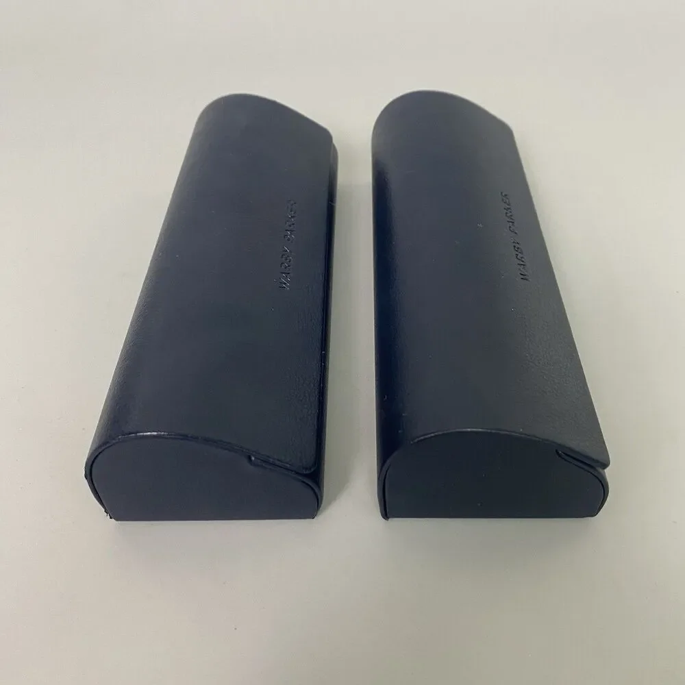Lot 2 Warby Parker Eyeglass Glasses Hard Cases Navy Blue w/ Cleaning Cloths